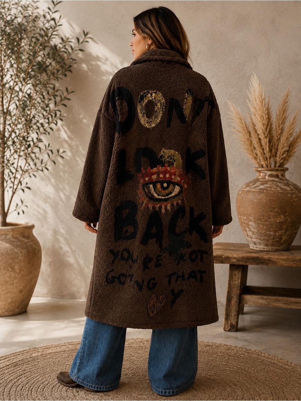 MADE IN ITALY Long Coat with Black and Gold Accents